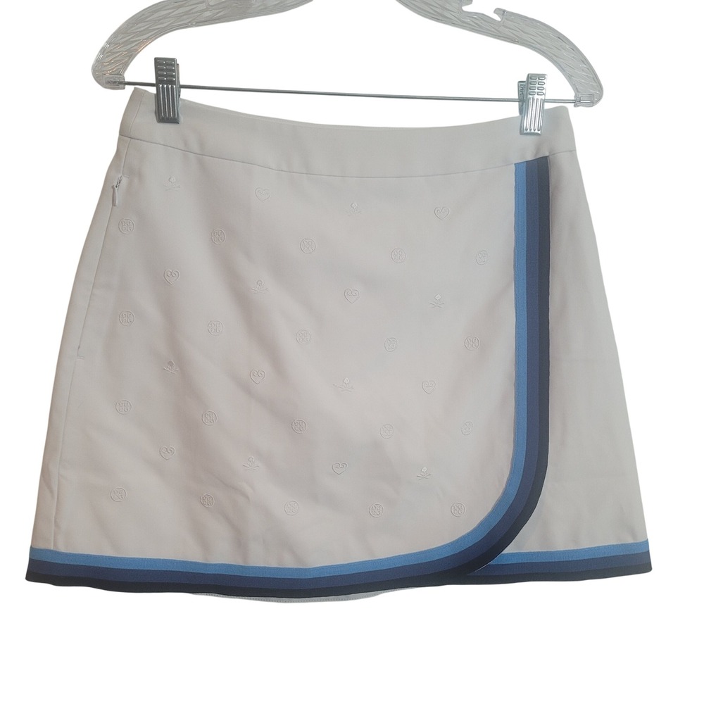 G/FORE Cream Golf Skort with Blue Stripe Trim
